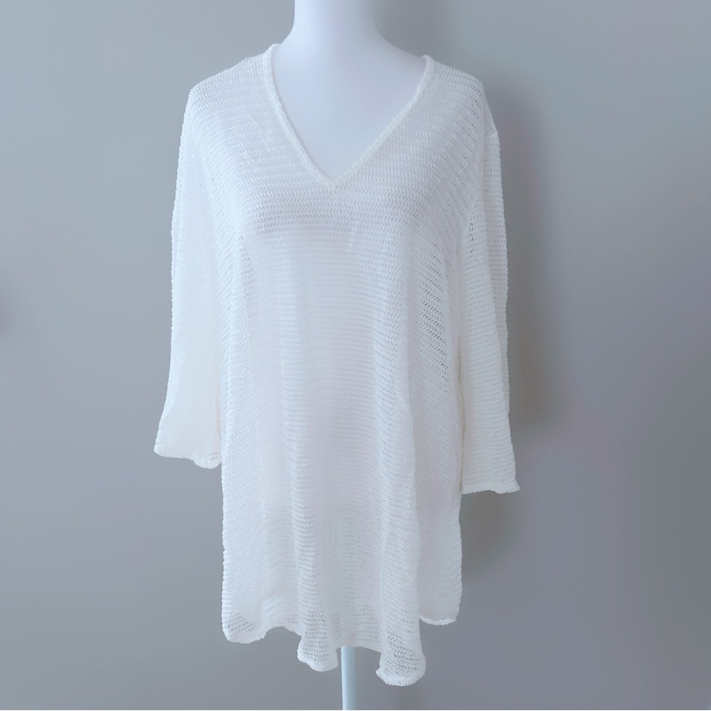Jordan Taylor White Crochet Beach Swim BOHO Cover Up Tunic